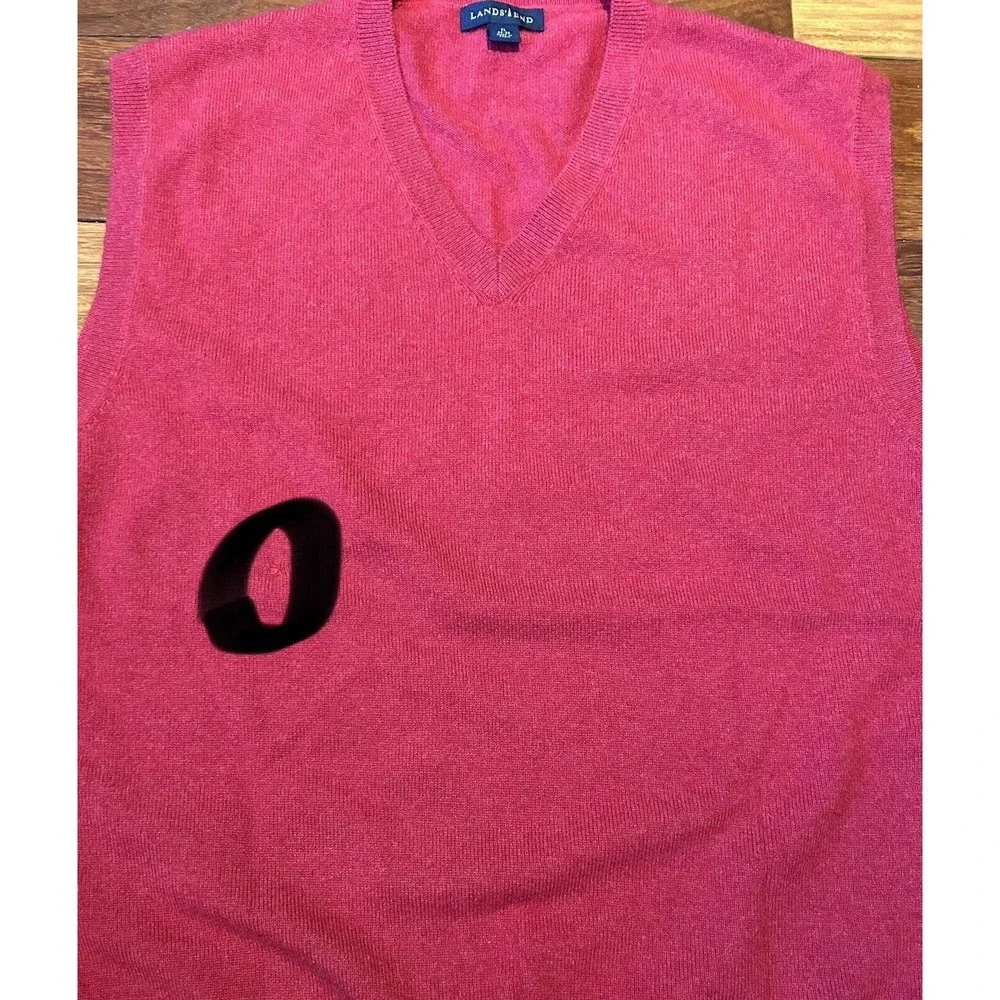 Lands' End Mens Large L Solid Red 100% Cashmere Sweater Vest  V Neck READ‎